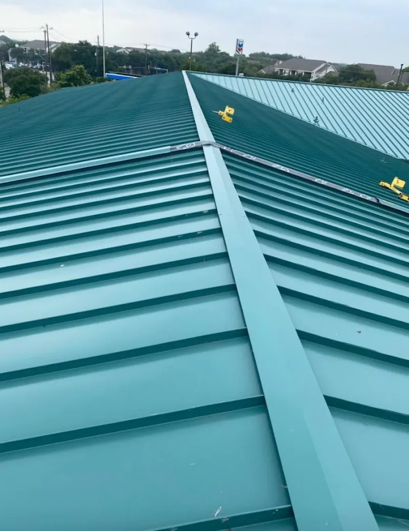 Green commercial metal roof ridge and valley for Metal Roof Repair in Beech Grove